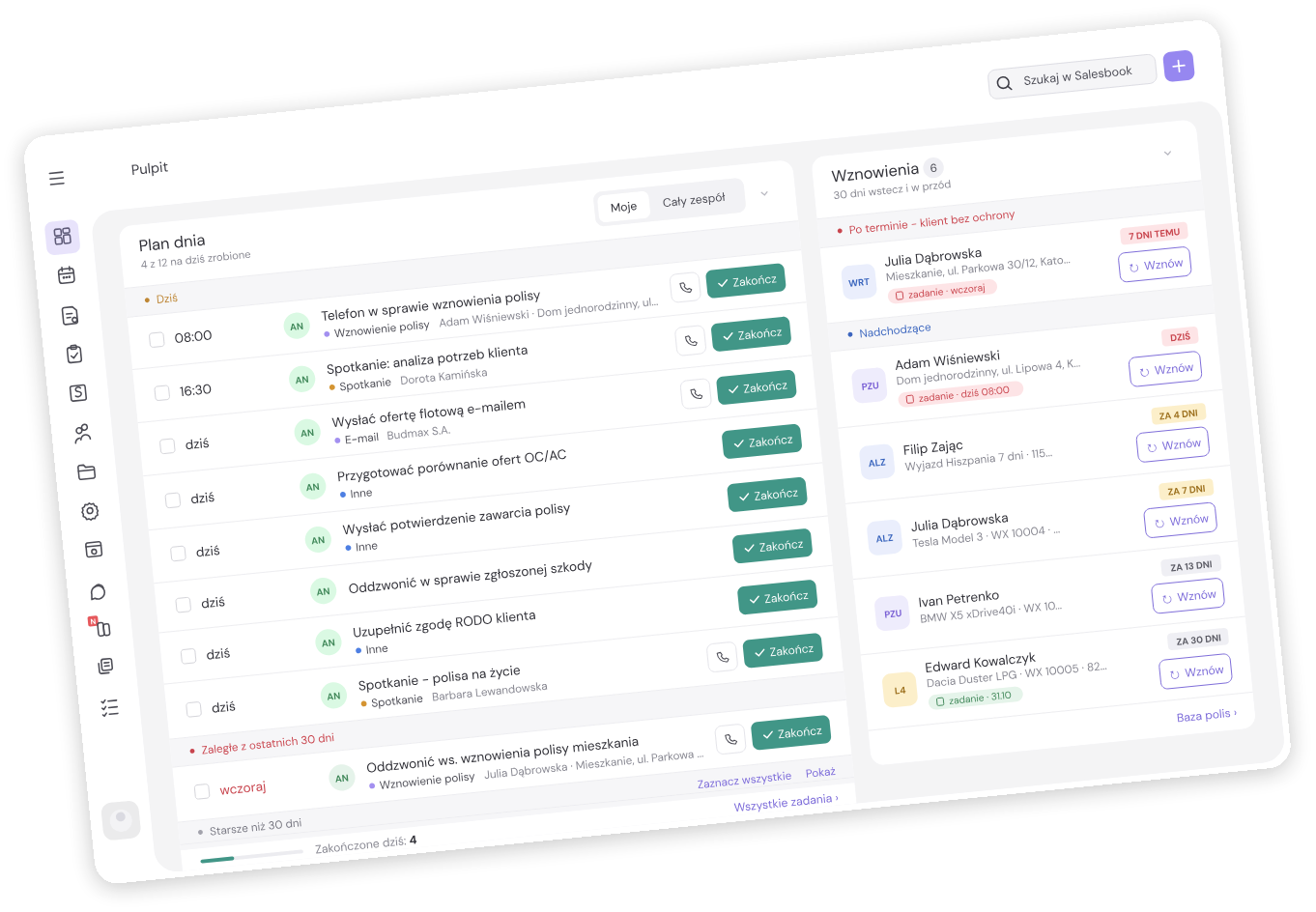 Renewals and day plan in Salesbook