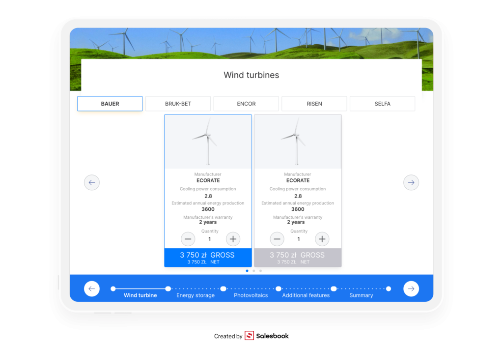 The calculator guides the salesperson and customer step by step.
