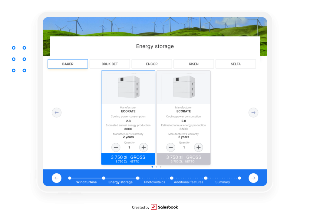 At this stage, the customer can already select a specific energy storage model.