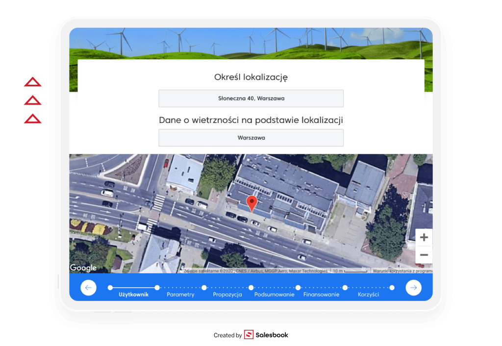 Aplikacja na podstawie lokalizacji określi uśrednione warunki wietrzne.