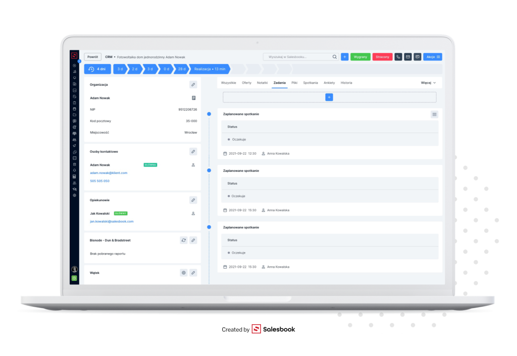 Salesbook oferuje łatwy dostęp do statusu klienta