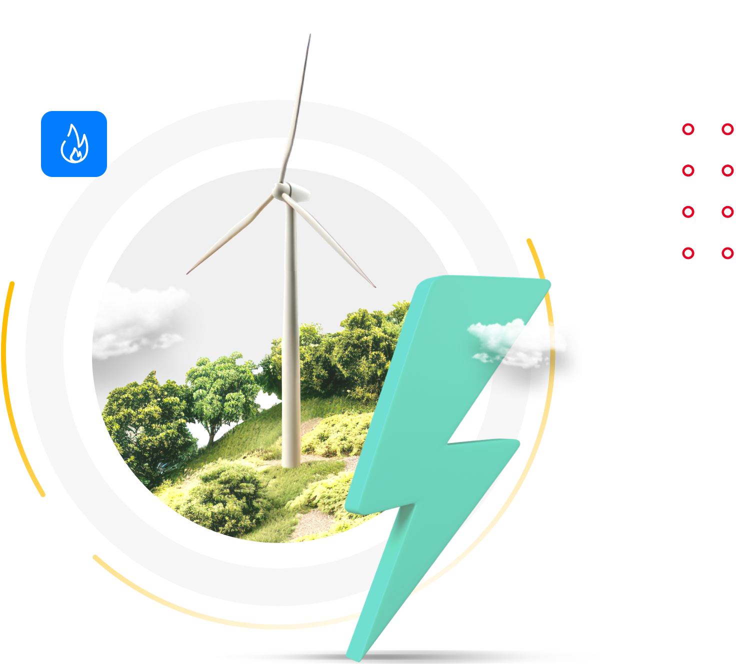 Windmills and battery illustrating the flow of energy in network infrastructure.