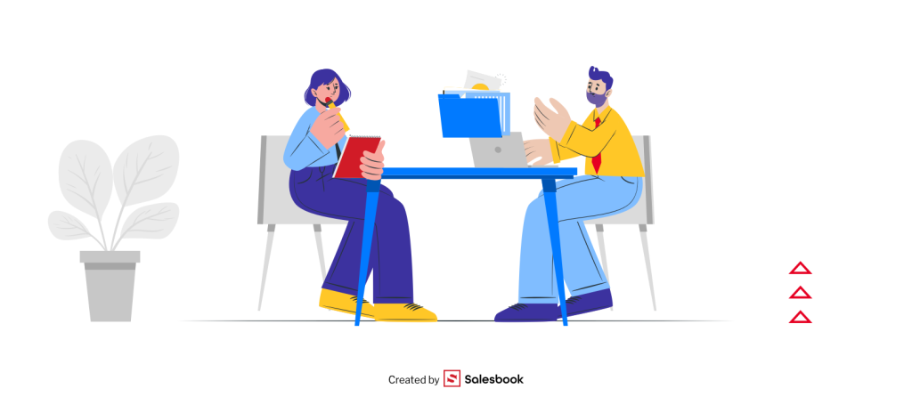 A salesperson meeting a customer face-to-face 