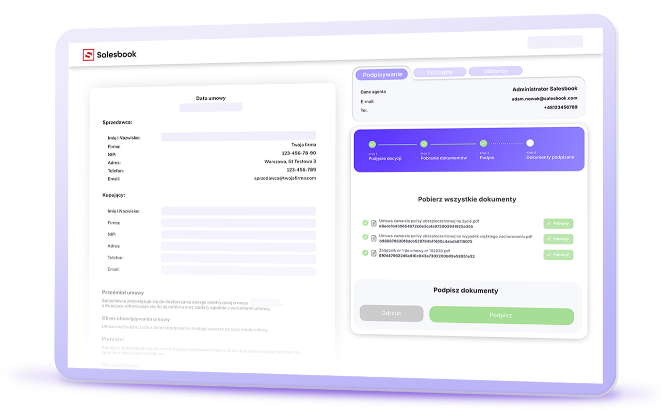 Salesbook eSign electronic signature – document signing screen