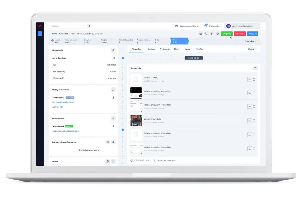 Nowy widok wątku w systemie CRM od Salesbooka.