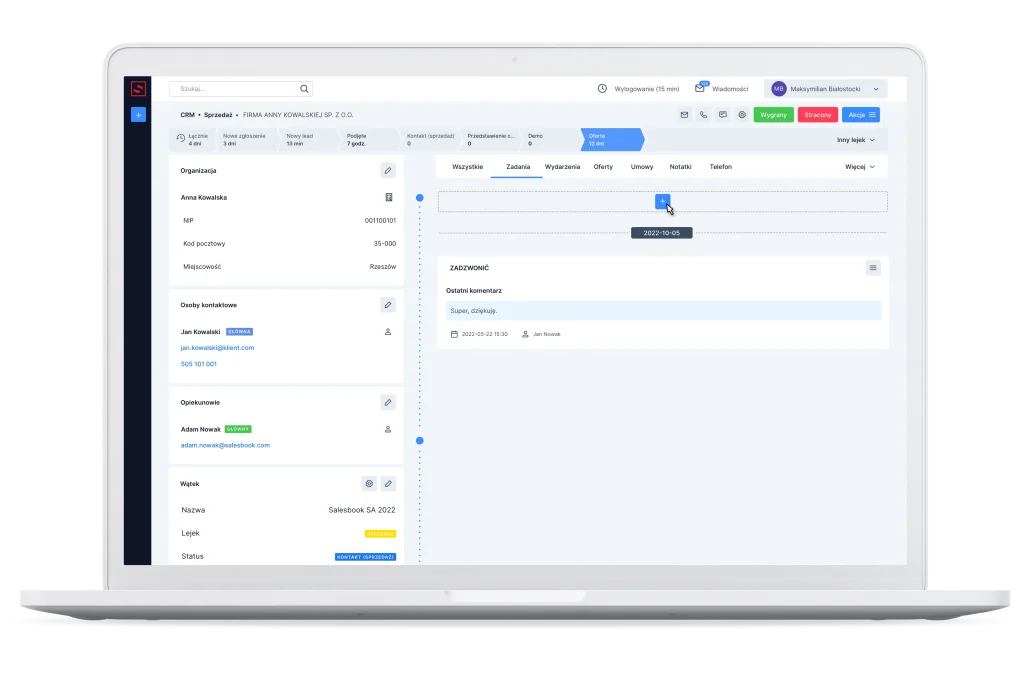 Dodawanie nowego zadania w systemie CRM jest proste i intuicyjne.