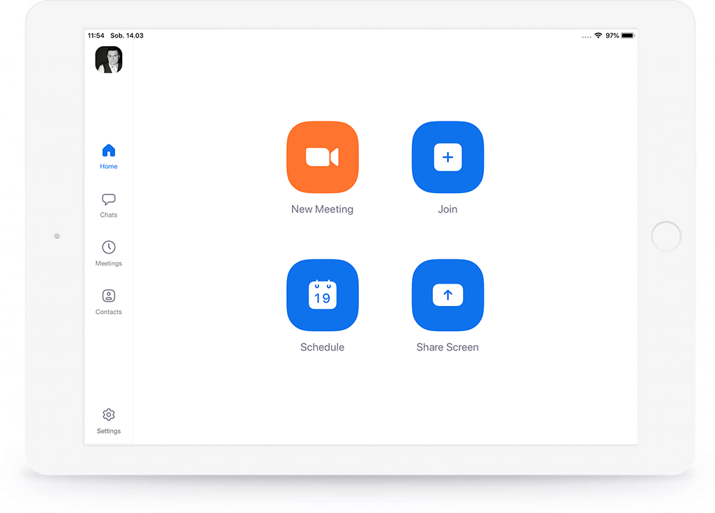 Zoom jest prostą w użyciu aplikacją. Wystarczy kliknąć Start a Meeting, żeby rozpocząć transmisję głosu i widoku ekranu Twojego iPada.